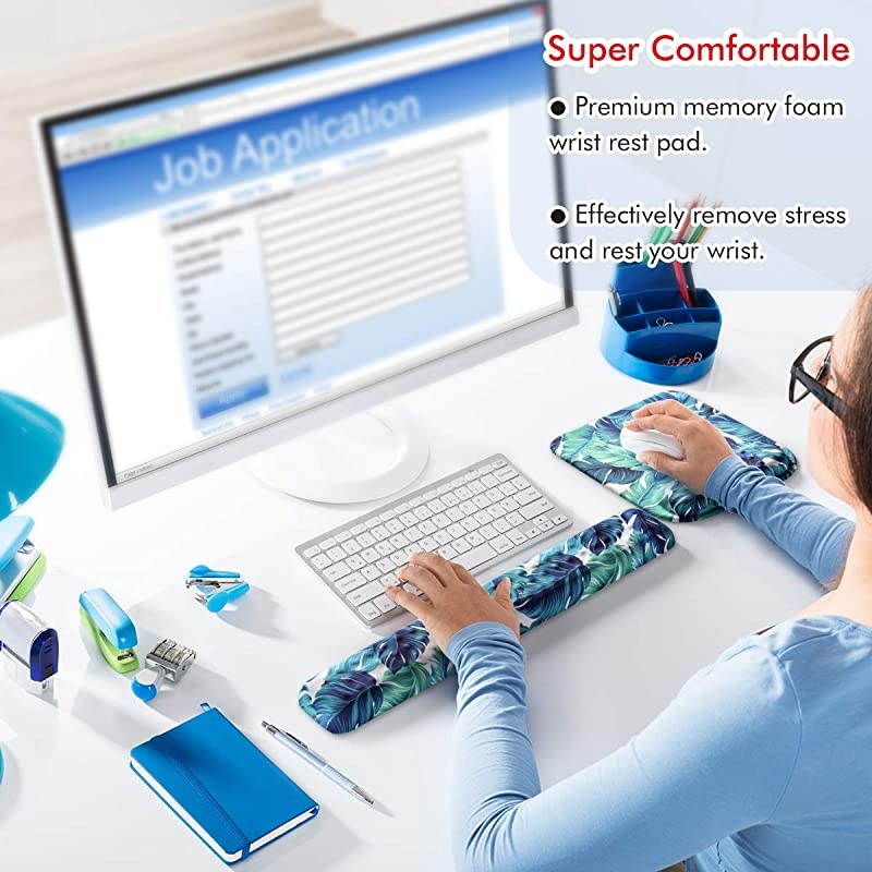 Pad and Keyboard Wrist Rest, Smooth Superfine Fibre Surface,Gel Memory Foam Ergonomic Wrist Rest Support &ndash; Computer, Laptop, Mac, Gaming and Office, Durable, Comfortable and Pain Relief