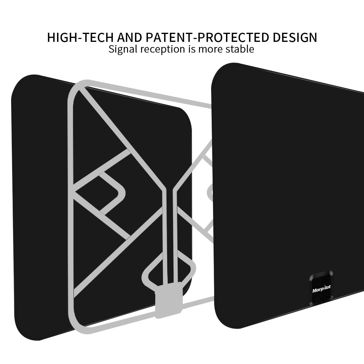 Morpilot Amplified HD Digital TV Antenna with Long 65-80 Miles Range &ndash; Support 4K 1080p & All Older TV's for Indoor with Powerful HDTV Amplifier Signal Booster - 12ft Coax Cable