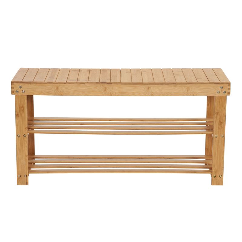 Household Essentials 2 Tier Shoe Storage Bench Bamboo