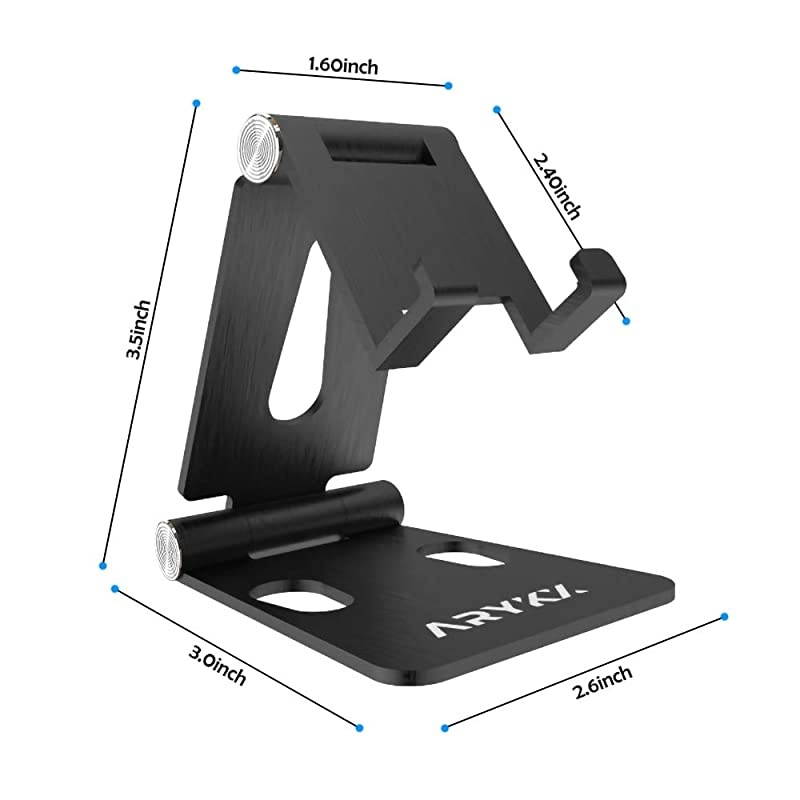 Desktop Phone Holder Stand - Smartphone, Tablet Cradle - Foldable, Aluminum Standing Bracket Compatible with iPhone, Nintendo Switch - Portable Screen Mount, 270-Degree Adjustable Angle