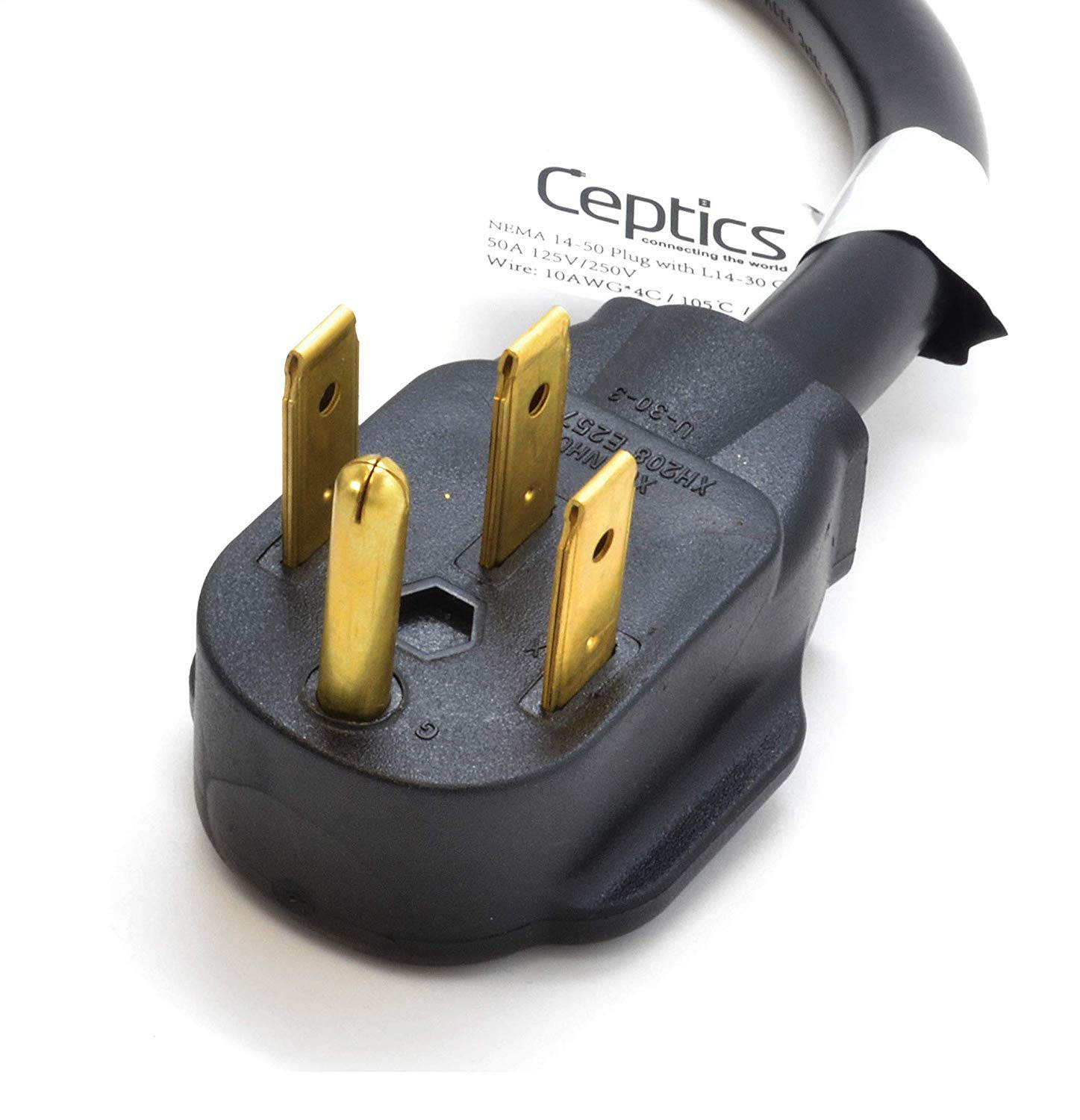 Ceptics NEMA 14-50P RV Plug to L14-30R Extension Power Cord (1.5 Feet)