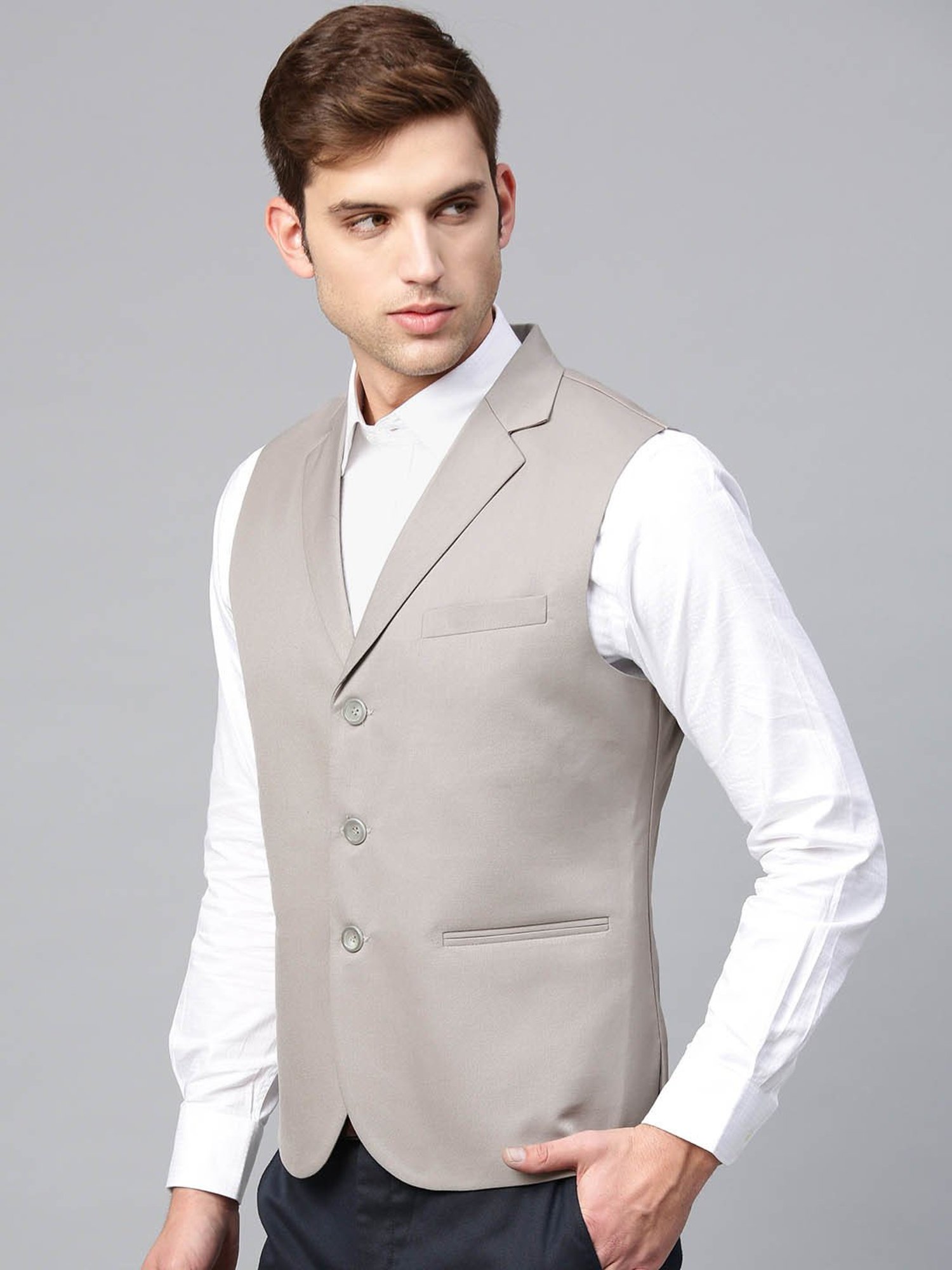 ManQ Beige Sleeveless Waistcoat