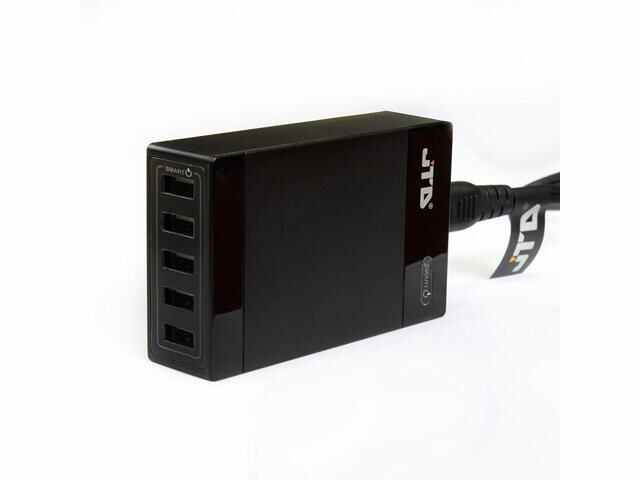 JTD &reg; 40W (5V8A) 5-Port High Speed Desktop USB Wall Charger Quick Charge with SMART POWERTM Technology for iPhone, iPad Air 2, Samsung Galaxy S6 / S6 Edge, Nexus, HTC M9, Nokia and More (Black)