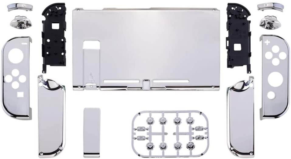 eXtremeRate Back Plate for Nintendo Switch Console, NS Joycon Handheld Controller Housing with Full Set Buttons, DIY Replacement Shell for Nintendo Switch - Chrome Silver
