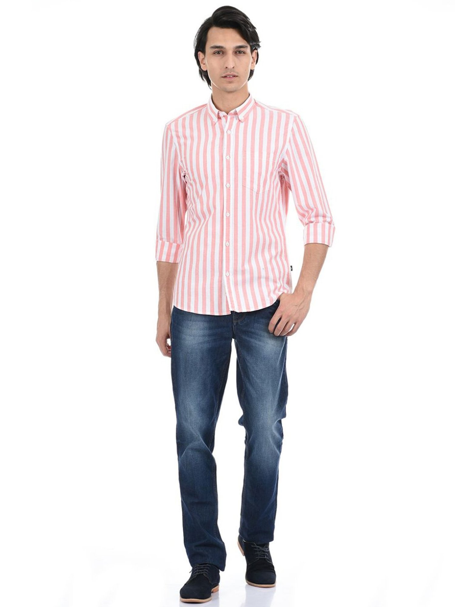 London Fog Pink Regular Fit Striped Shirt