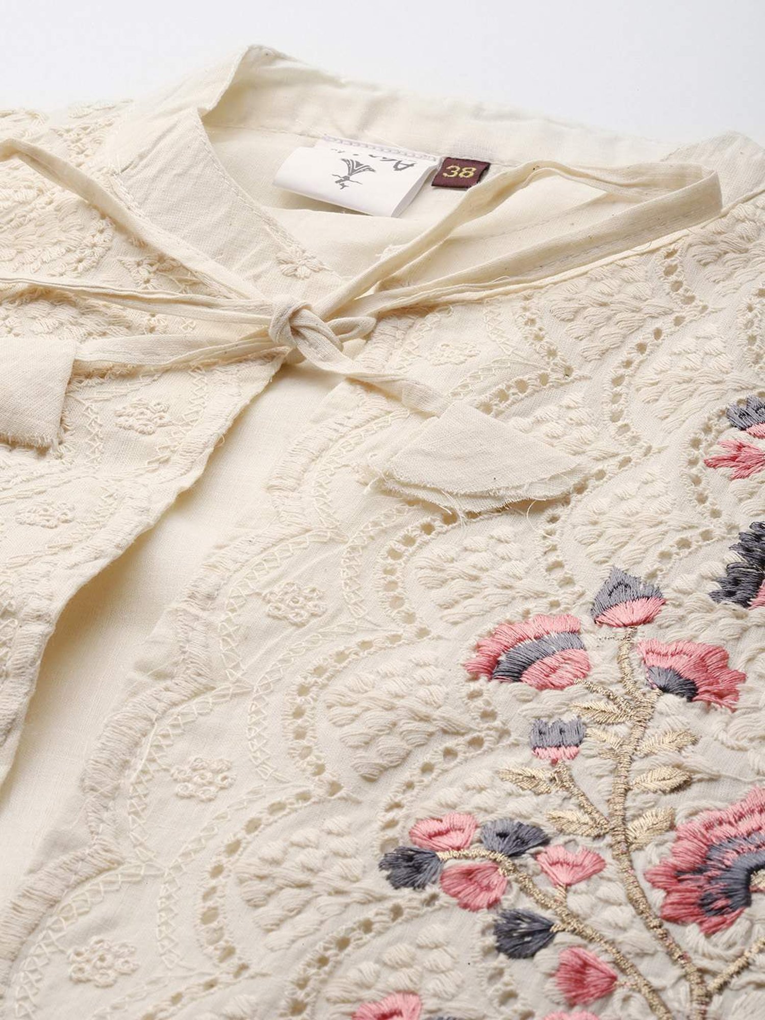 Aarika White Cotton Embroidered Shrug