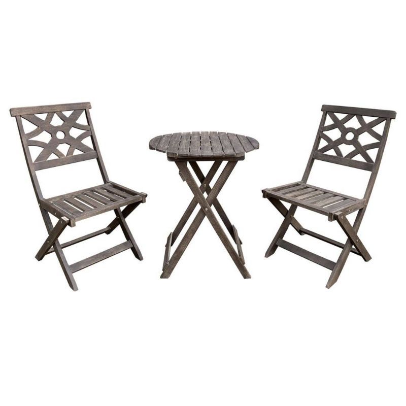 Crestview 3pc Folding Bistro Set - Brown - Courtyard Casual
