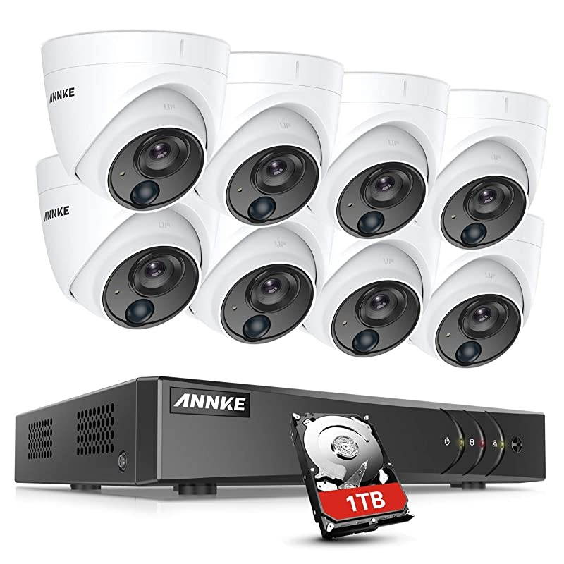 S300 CCTV Camera System 8 Channel 5MP 5-in-1 H.265+ DVR and 8X1080P HD Weatherproof Dome Cameras, PIR Detection, White Light Alarm, Email Alert with Snapshots, 1TB Hard Drive