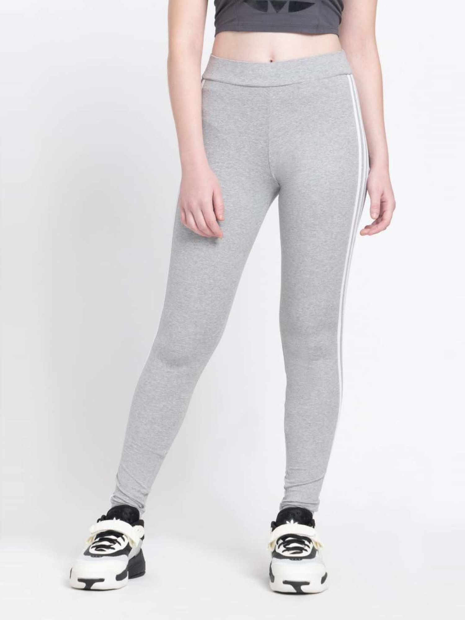 Adidas Originals Grey Cotton Striped Tights