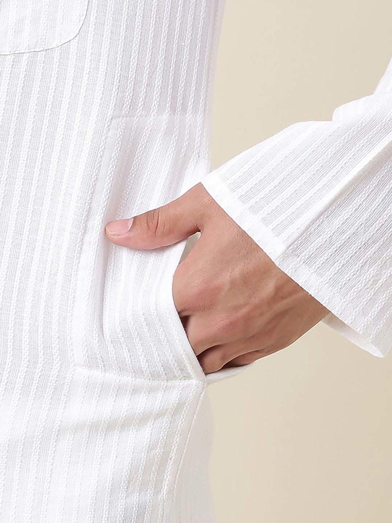 Fabindia White Cotton Regular Fit Striped Kurta