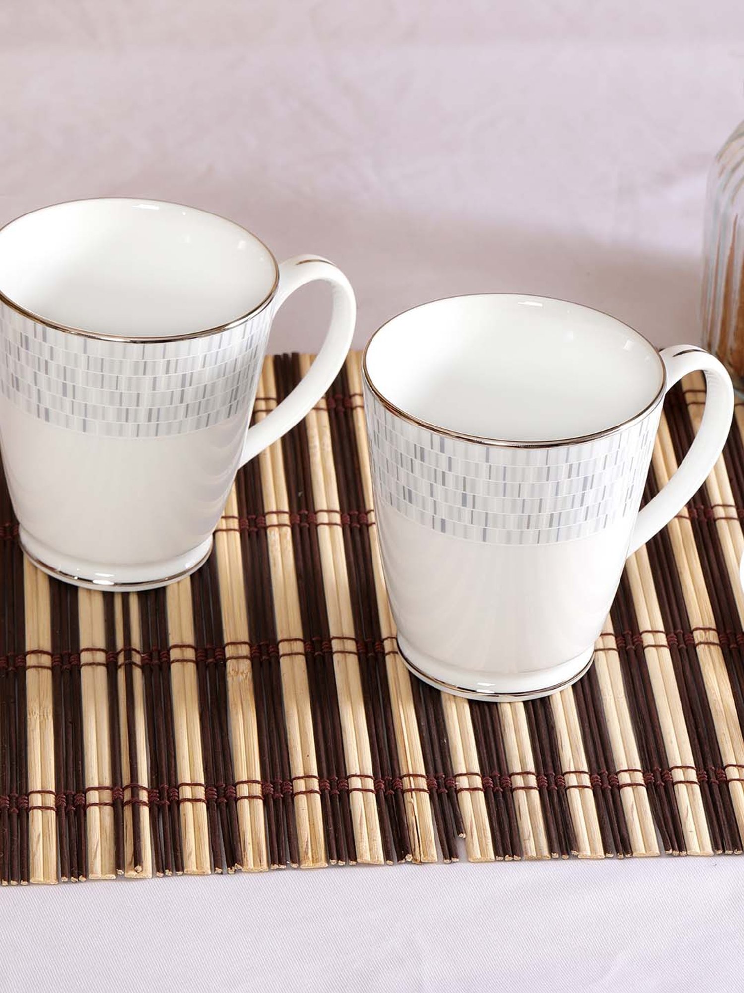 NORITAKE Hearth Off-White & Beige Porcelain Ville De Platine Tea Mug (0.37 L) - Set of 2