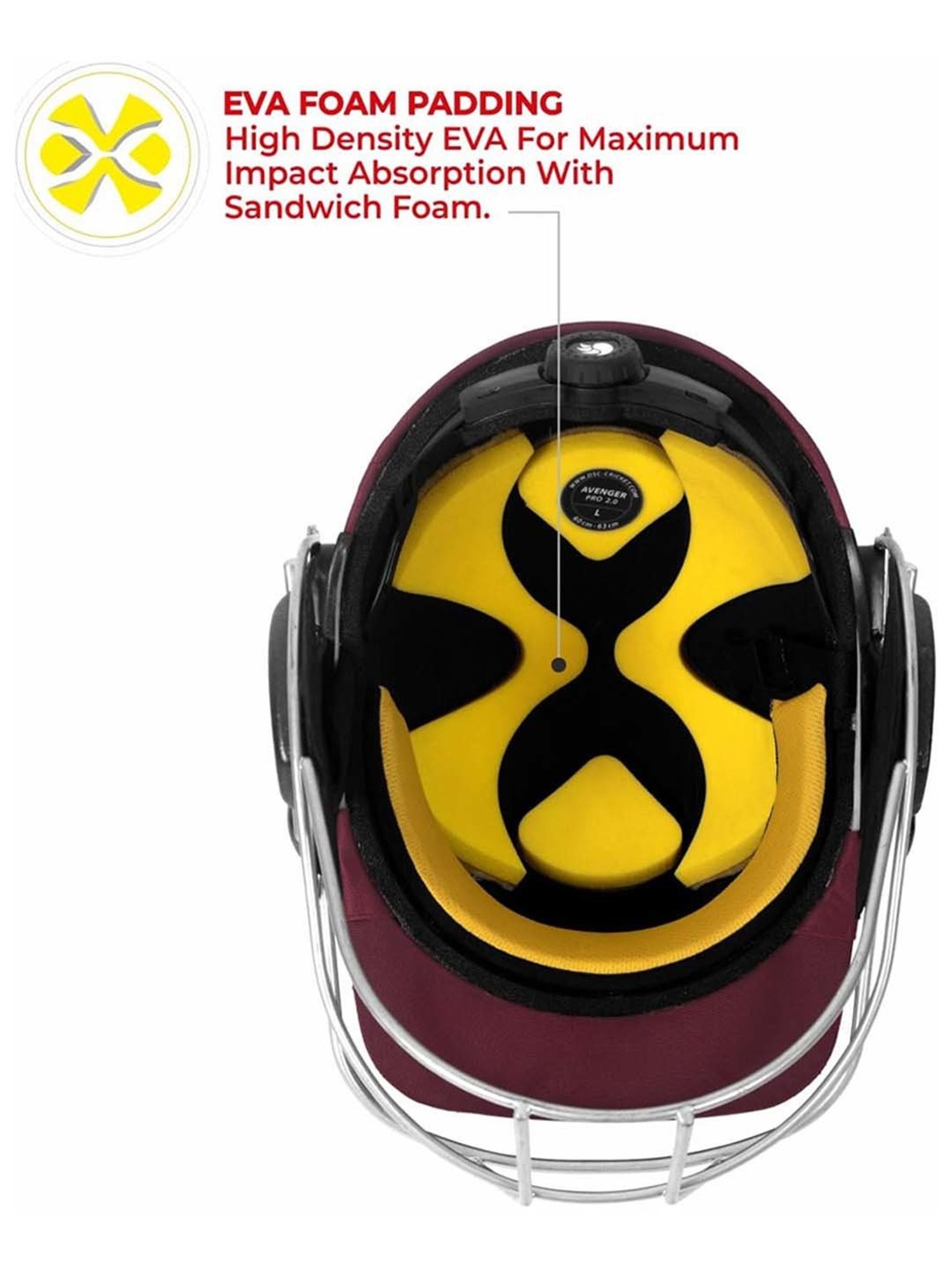 DSC AVENGER PRO Premium Cricket Helmet Fixed Spring Steel Grill Back Support Strap Size - L