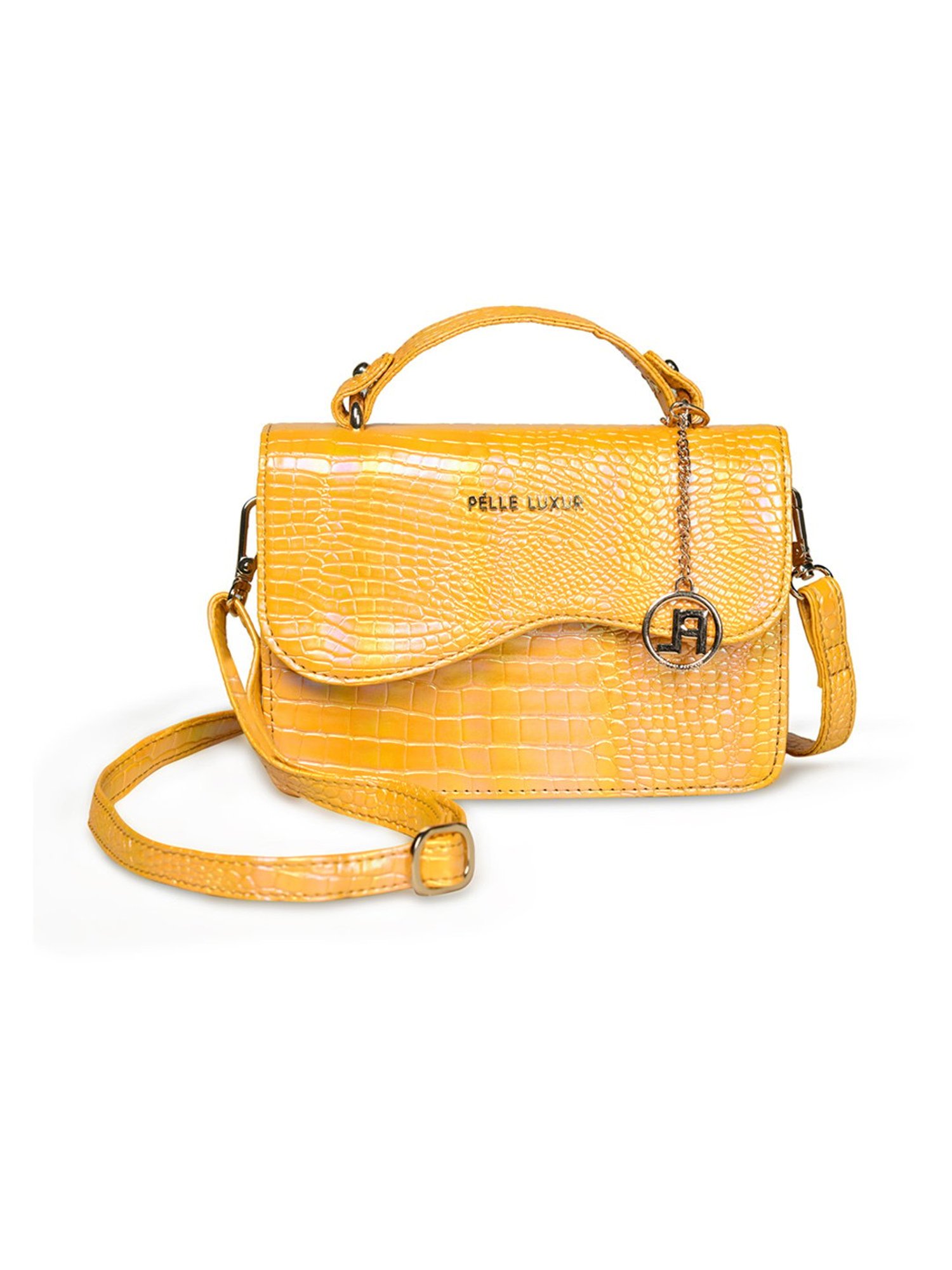 PELLE LUXUR Mustard Animal Effect Small Cross Body Bag