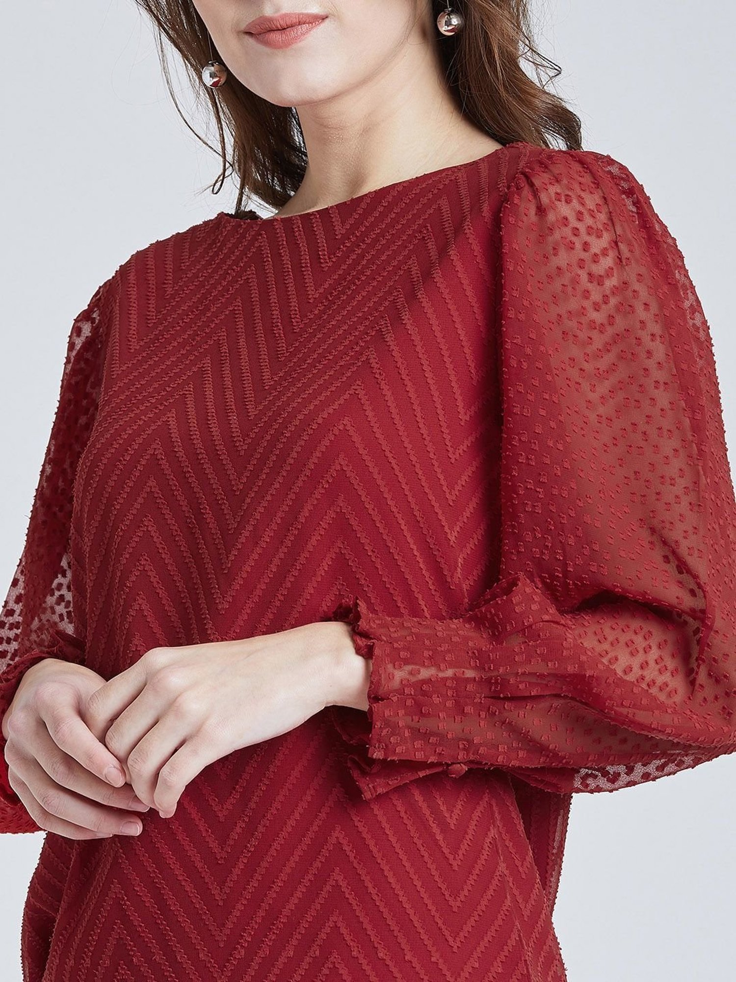 Marie Claire Red Self Pattern Top