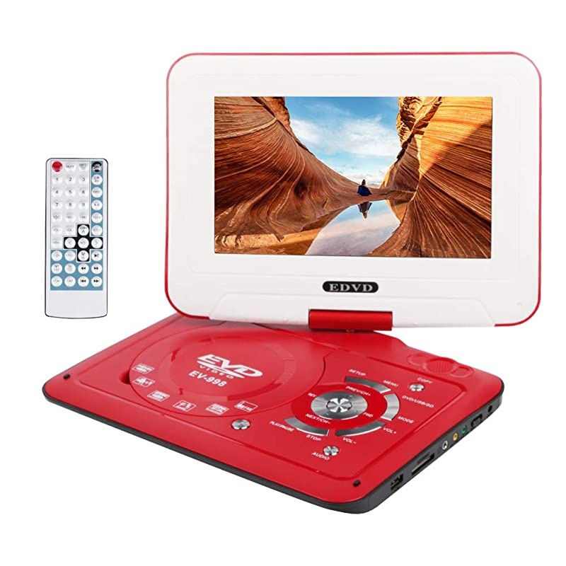98 Portable DVD Player Supports SD CardUSB PortCDDVD Rede Controller2 Hour Rechargeable Battery 9 EyeProtective Screen Support AVinOutRegion Free Red