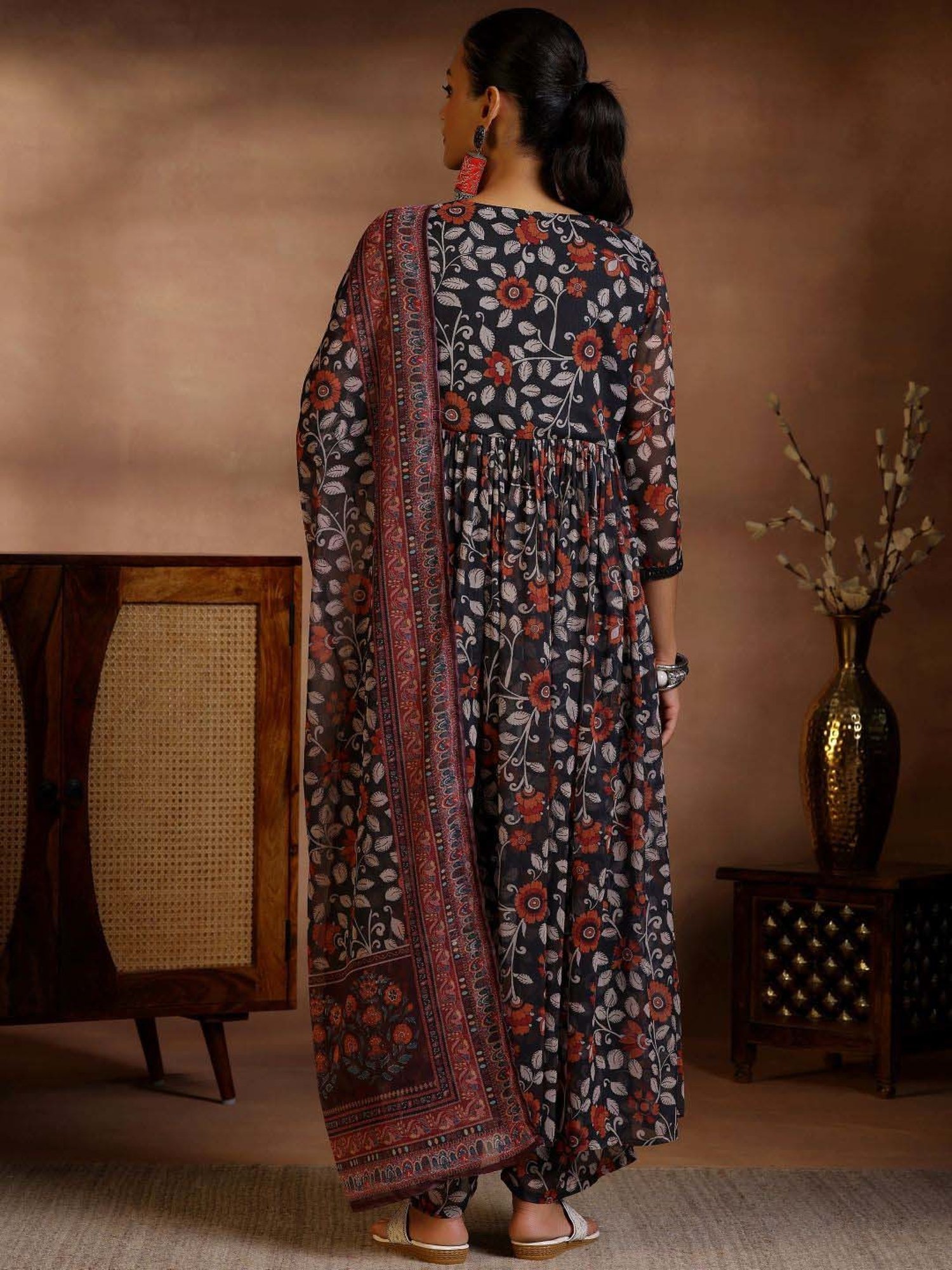 Libas Black Printed Kurta & Palazzo Set With Dupatta