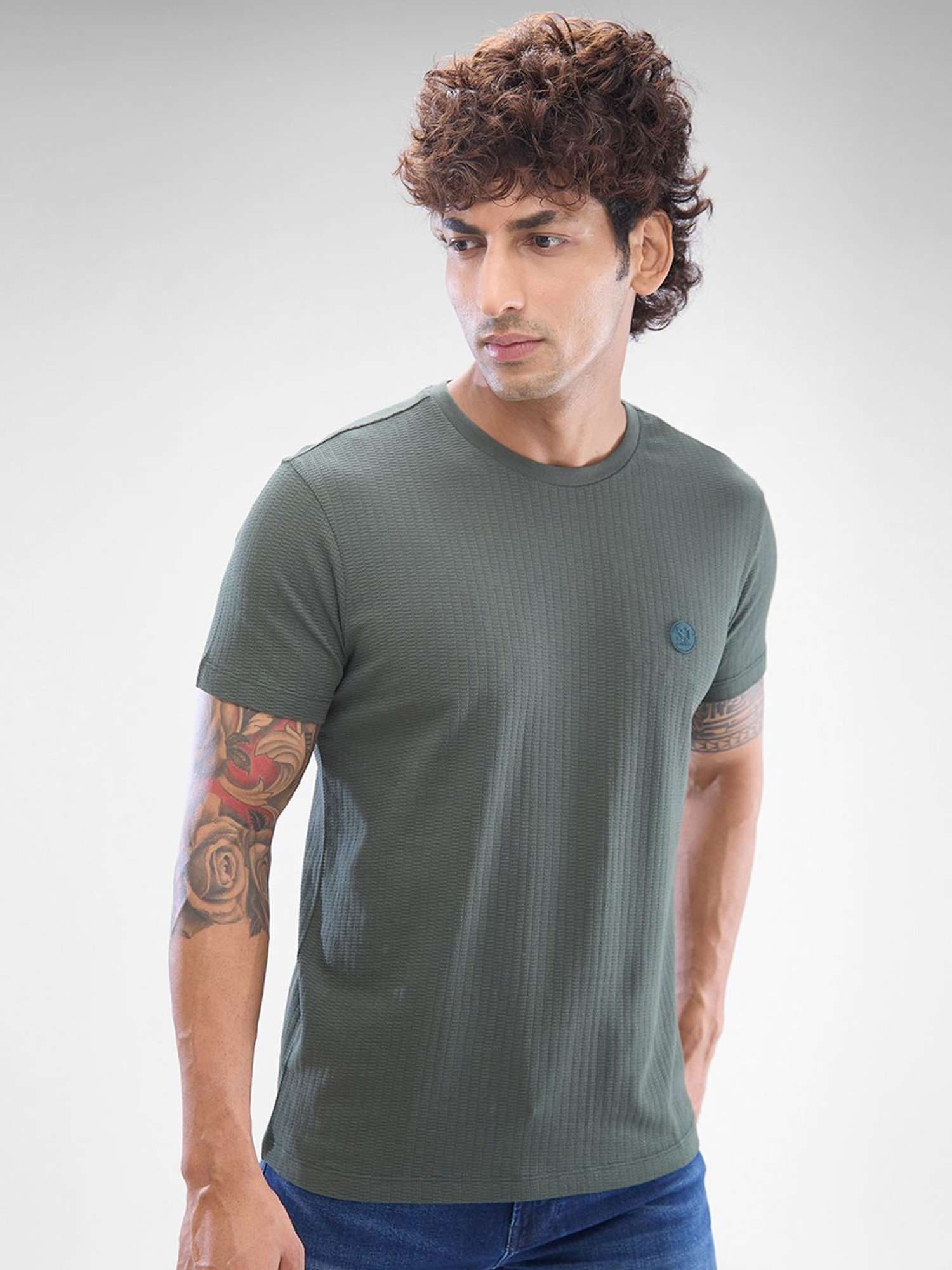 Spykar Green Slim Fit T-Shirt