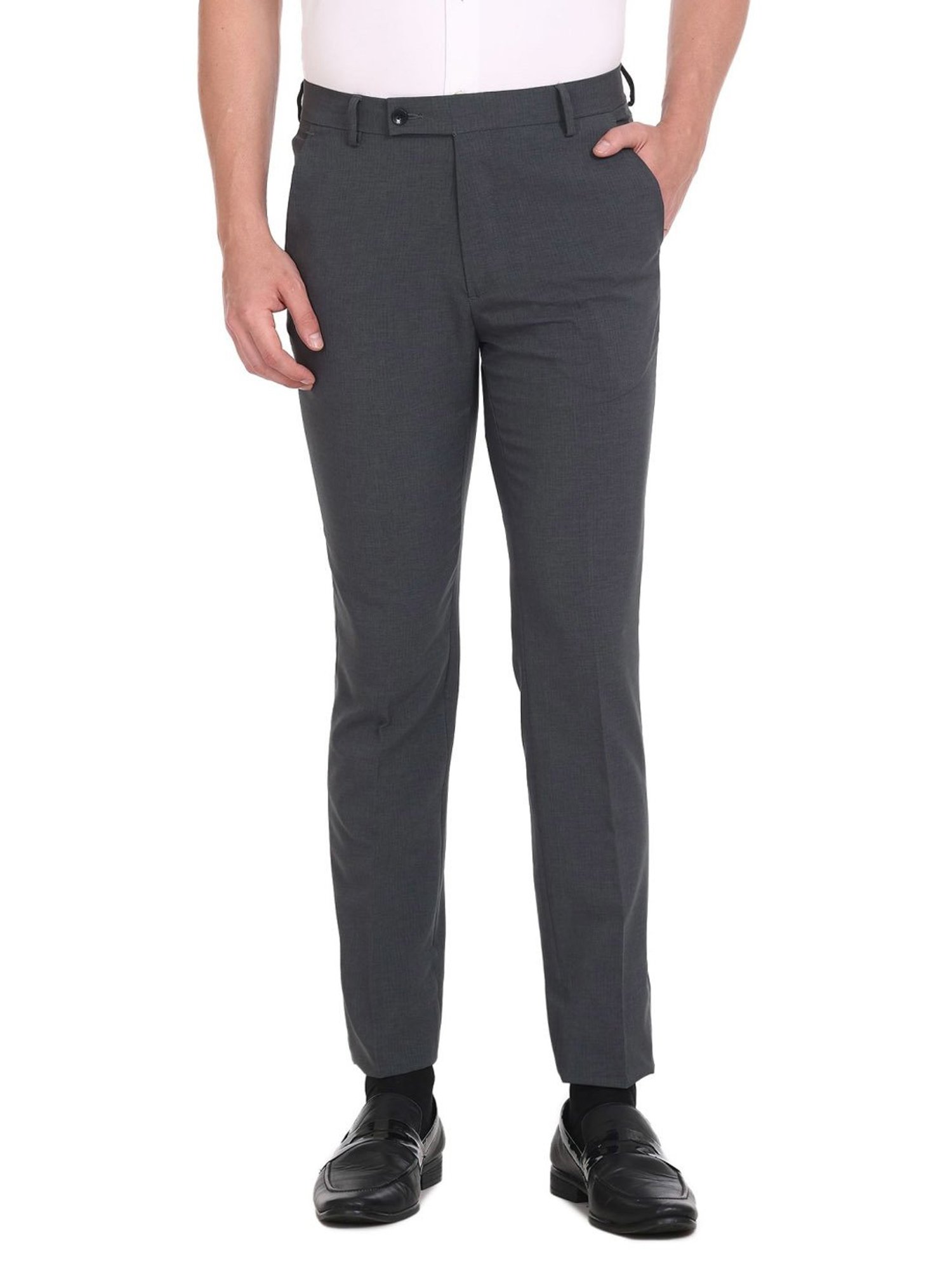 Arrow Grey Slim Fit Self Pattern Trousers