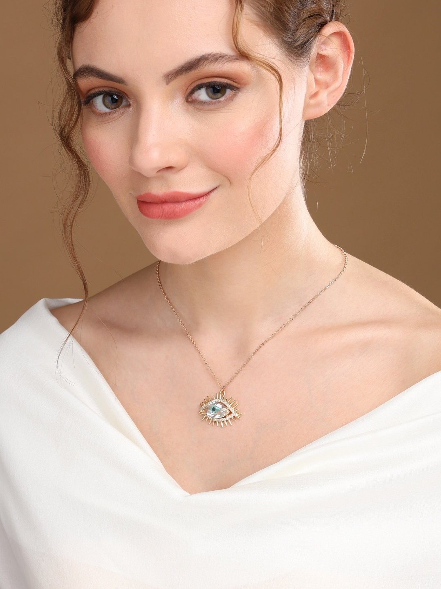 Prita by Priyaasi Studded Evil Eye Link Chain Gold-Plated Necklace