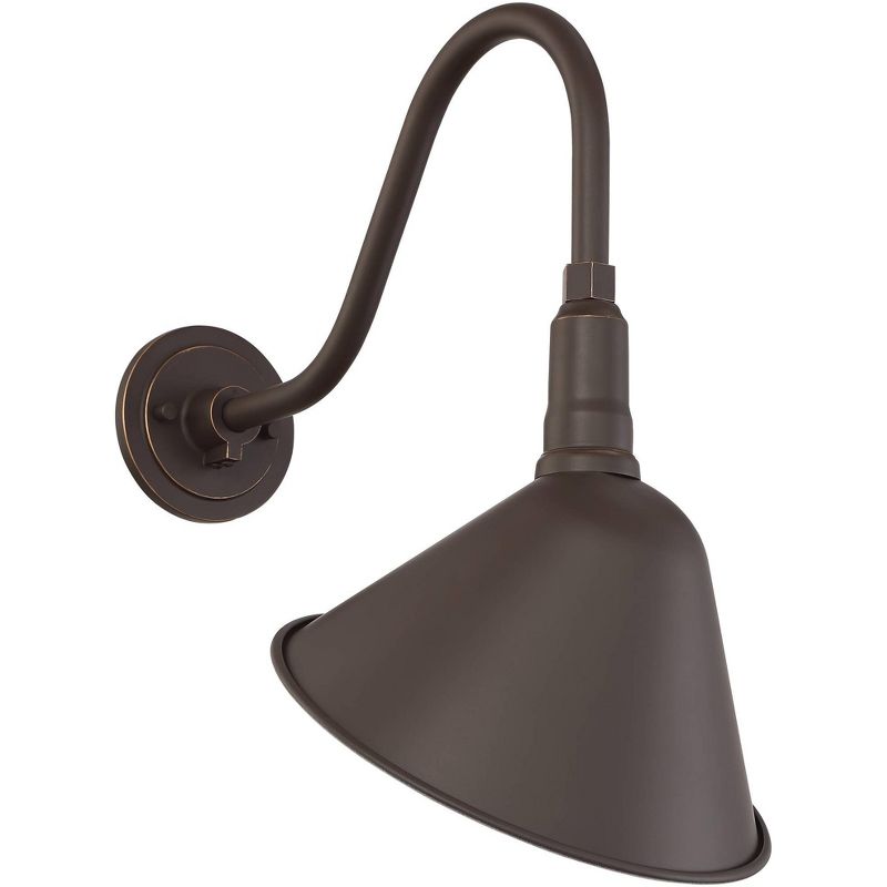 Franklin Iron Works Rustic Farmhouse Outdoor Barn Light Fixture Bronze 18 1/4" Curving Gooseneck RLM Exterior House Porch Patio