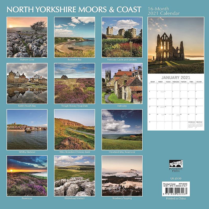 2021 Wall Calendar 12" x 12" Monthly View, North Yorkshire Travel & Destination, 16-Month, with 180 Reminder Stickers