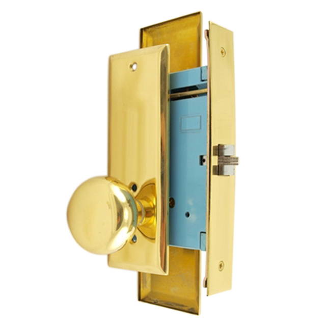 Maxtech (Marks New Yorker 7NY10DW/3 Like) Brass Right Hand Heavy Duty Mortise Lock Knob Vestibule Function Always Locked Storeroom Latch Only 2-3/4" Lock Set, Screwless Knobs Thru Bolted Lock Set