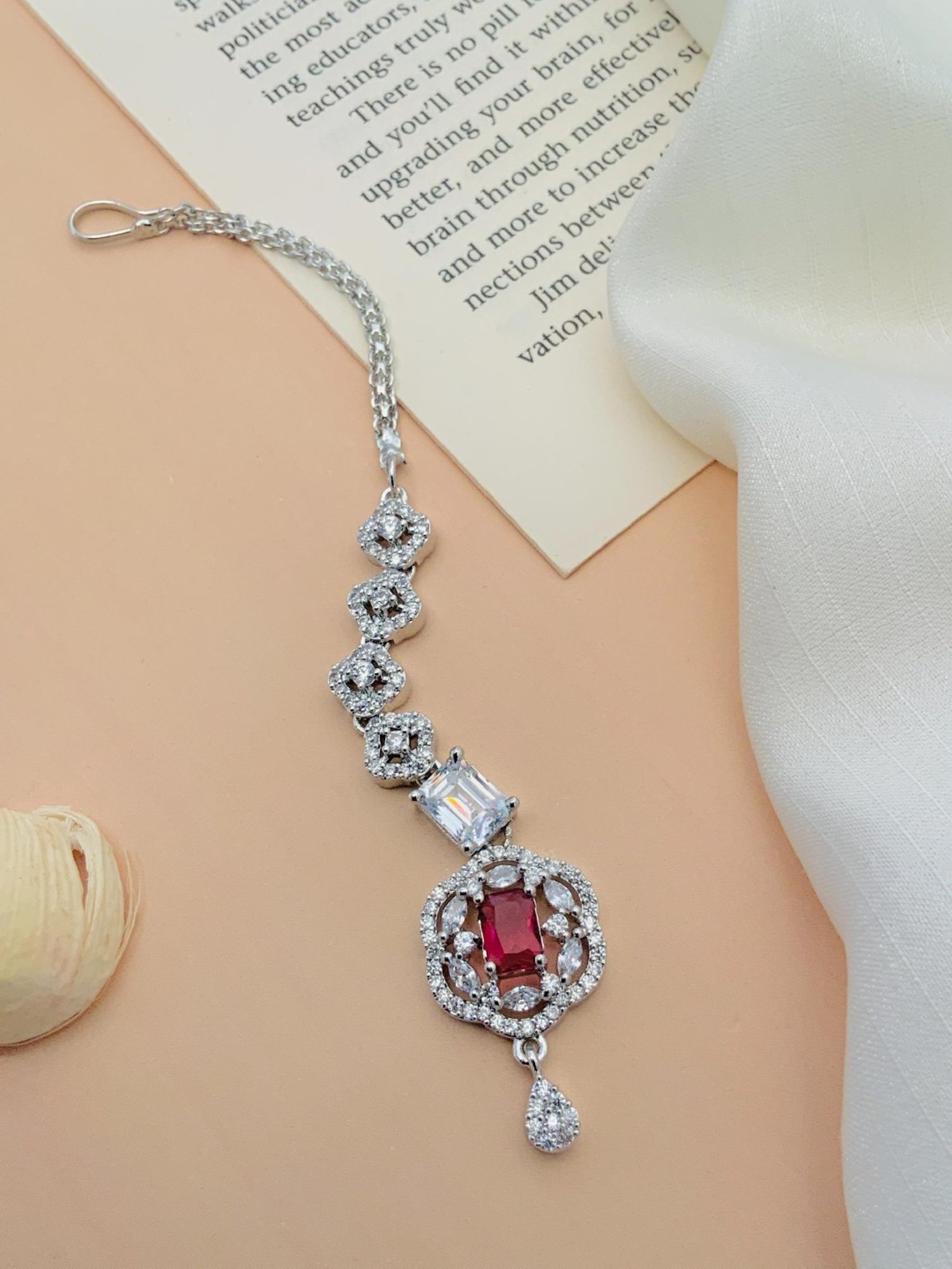 Abdesigns Elite Silver-Plated American Diamond Maang Tikka