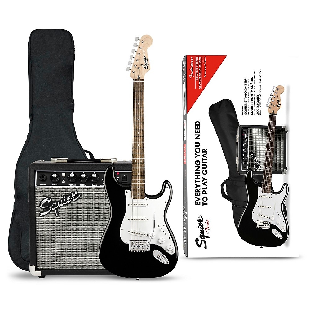 Squier Stratocaster Electric Guitar Pack With Squier Frontman 10G Amp Black