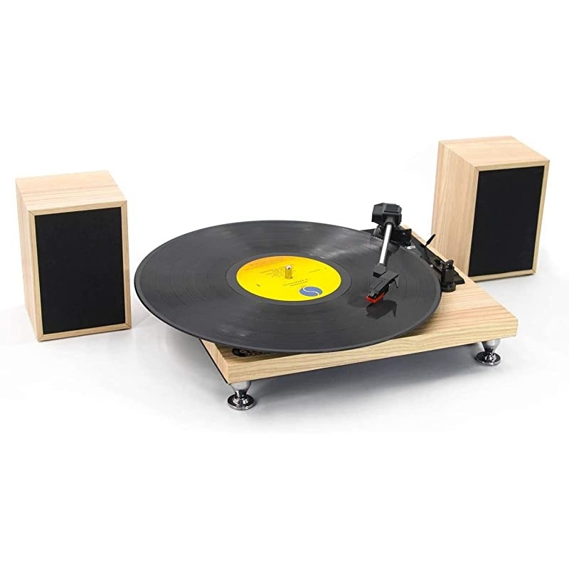 Record Player with Powerful External Speakers 3 Speed BeltDriven Wooden Vintage Turntable for Entertainment and Home Decoration