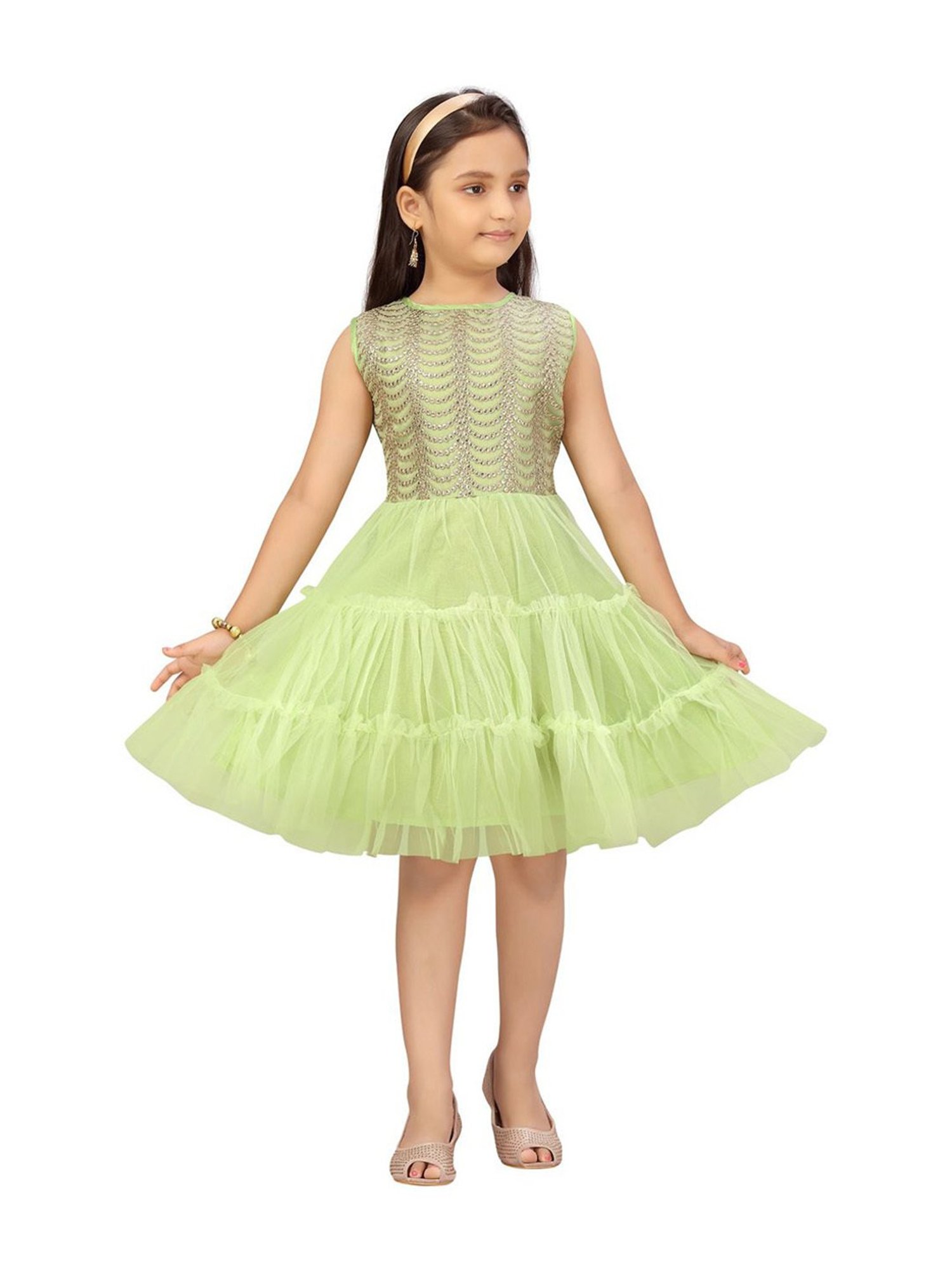 Aarika Kids Sea Green Embellished Dress