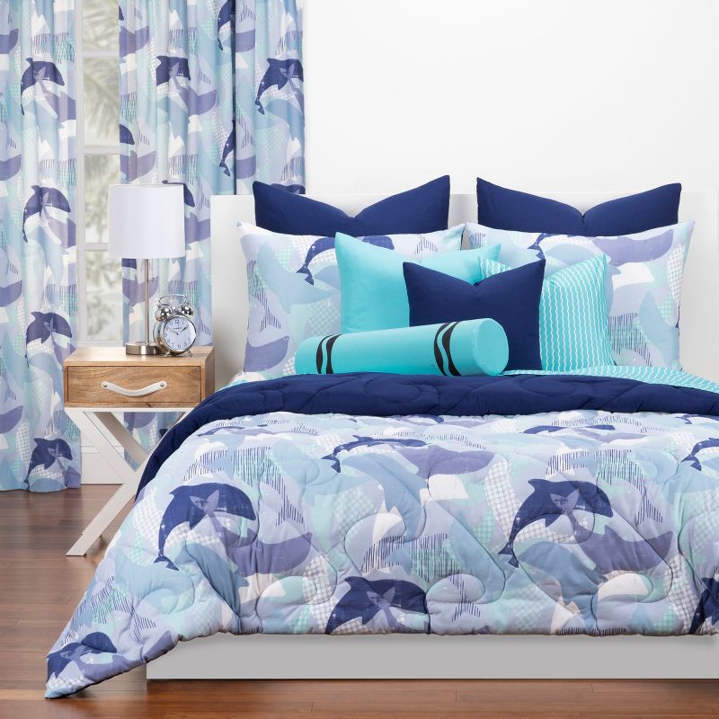 Full/Queen Life's Porpoise Reversible Comforter Set With Sham Blue - Crayola
