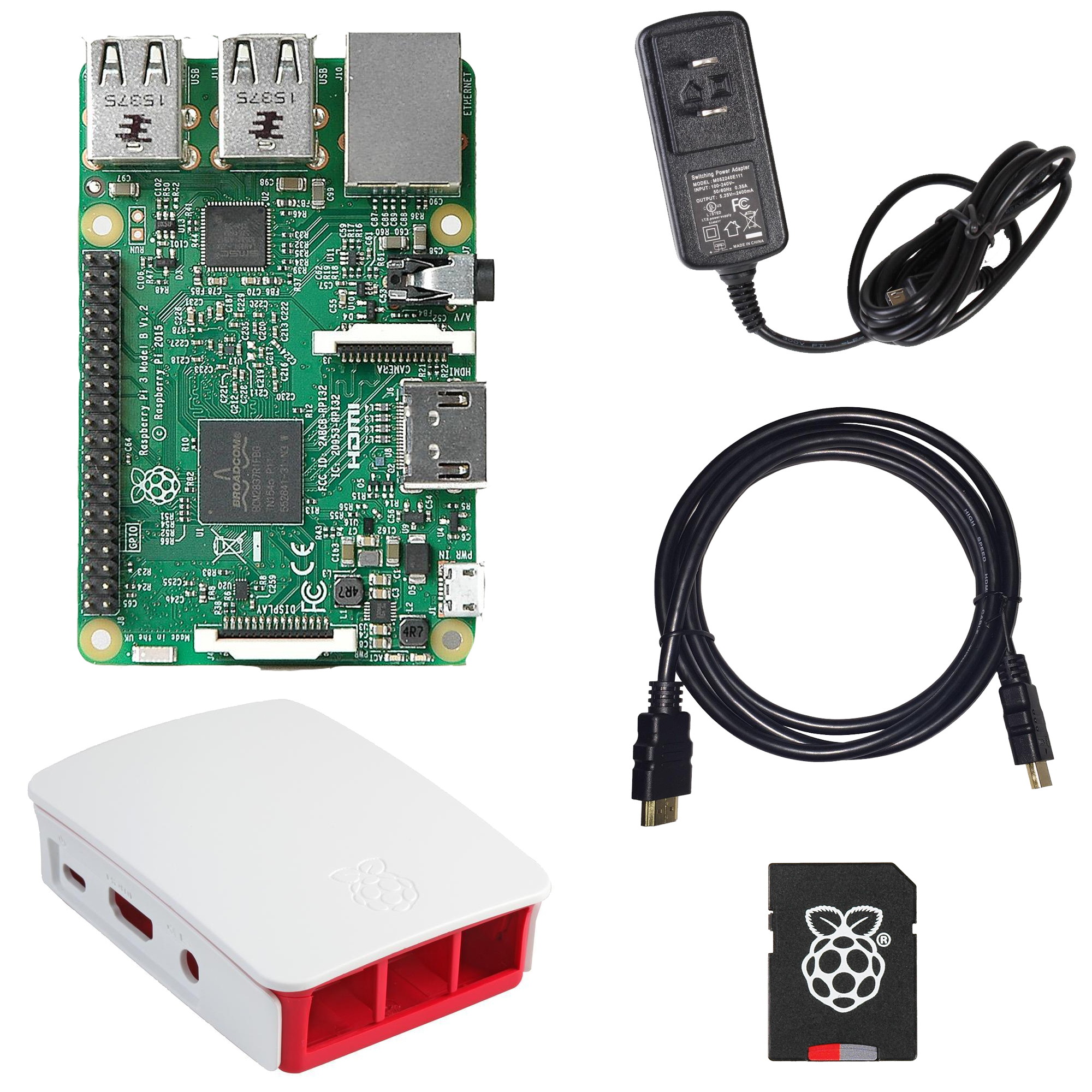 MakerBright Raspberry Pi Deluxe Kit w/Raspberry Pi 3, Official Raspberry Pi Case, 5.1v 2.4A MicroUSB PSU, 8GB SanDisk Ultra MicroSD Card, 6' HDMI 1.4 Cable