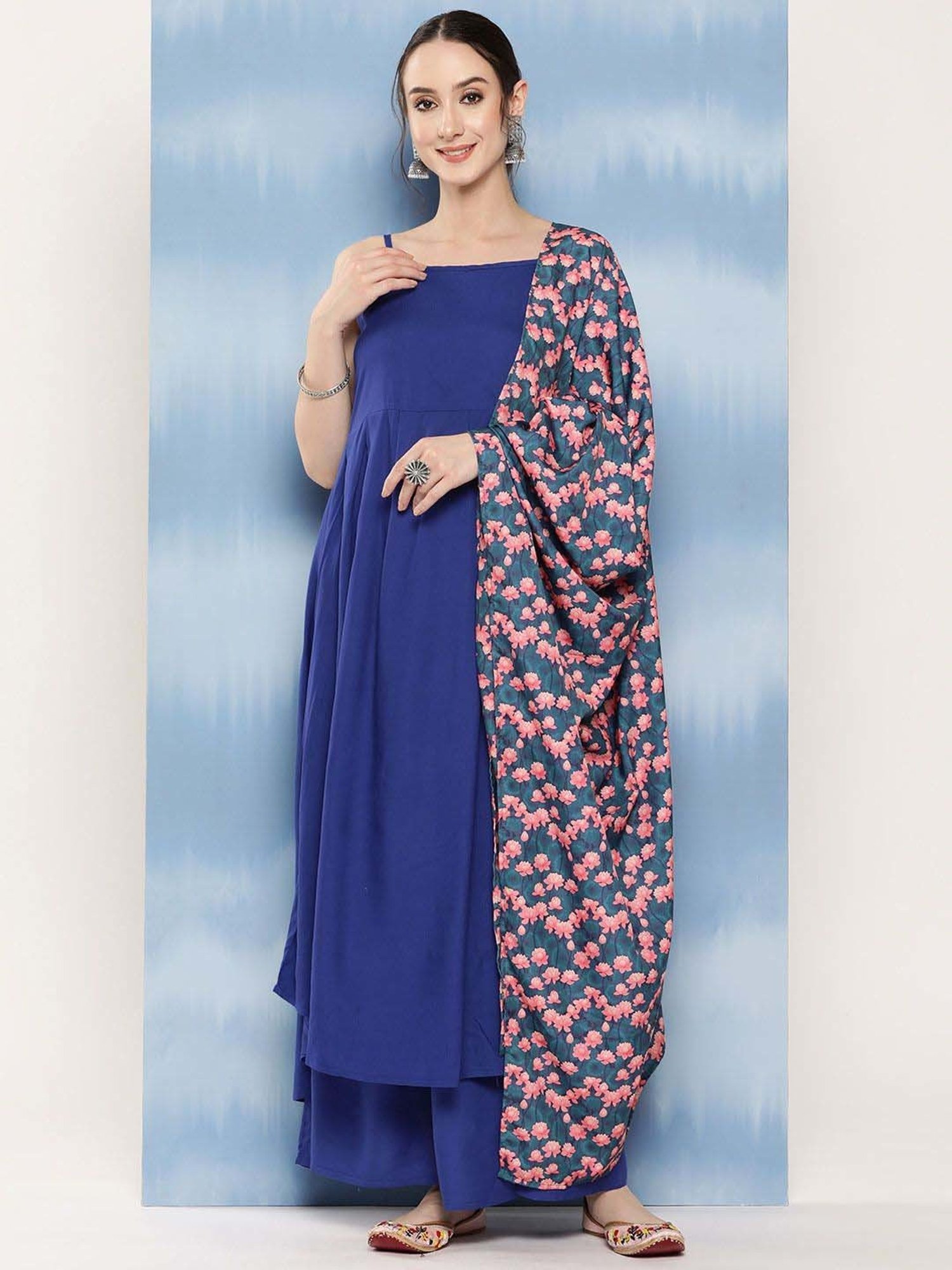 Inweave Blue & Navy Kurta & Palazzo Set with Dupatta