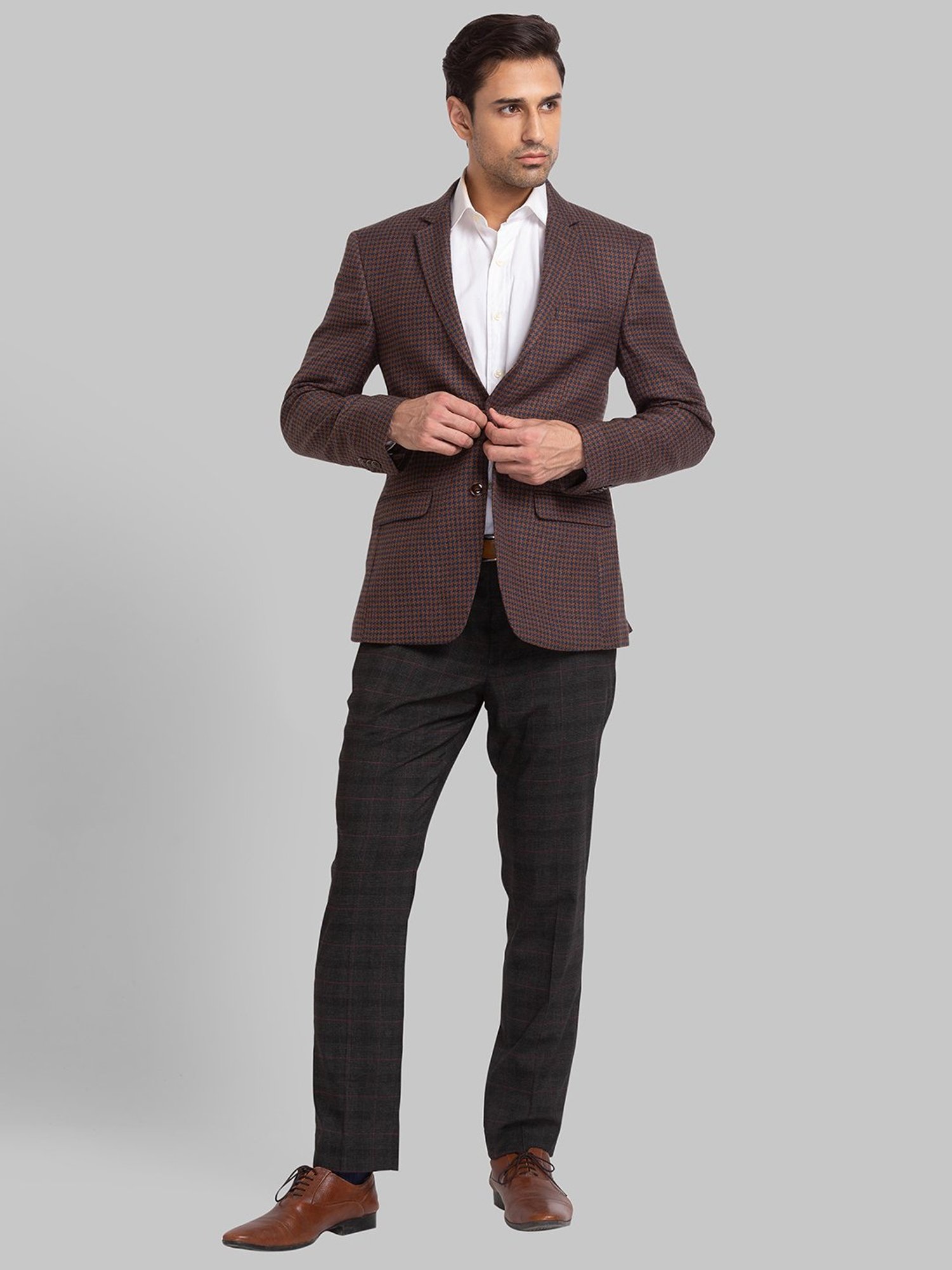 Park Avenue Brown Super Slim Fit Printed Blazer