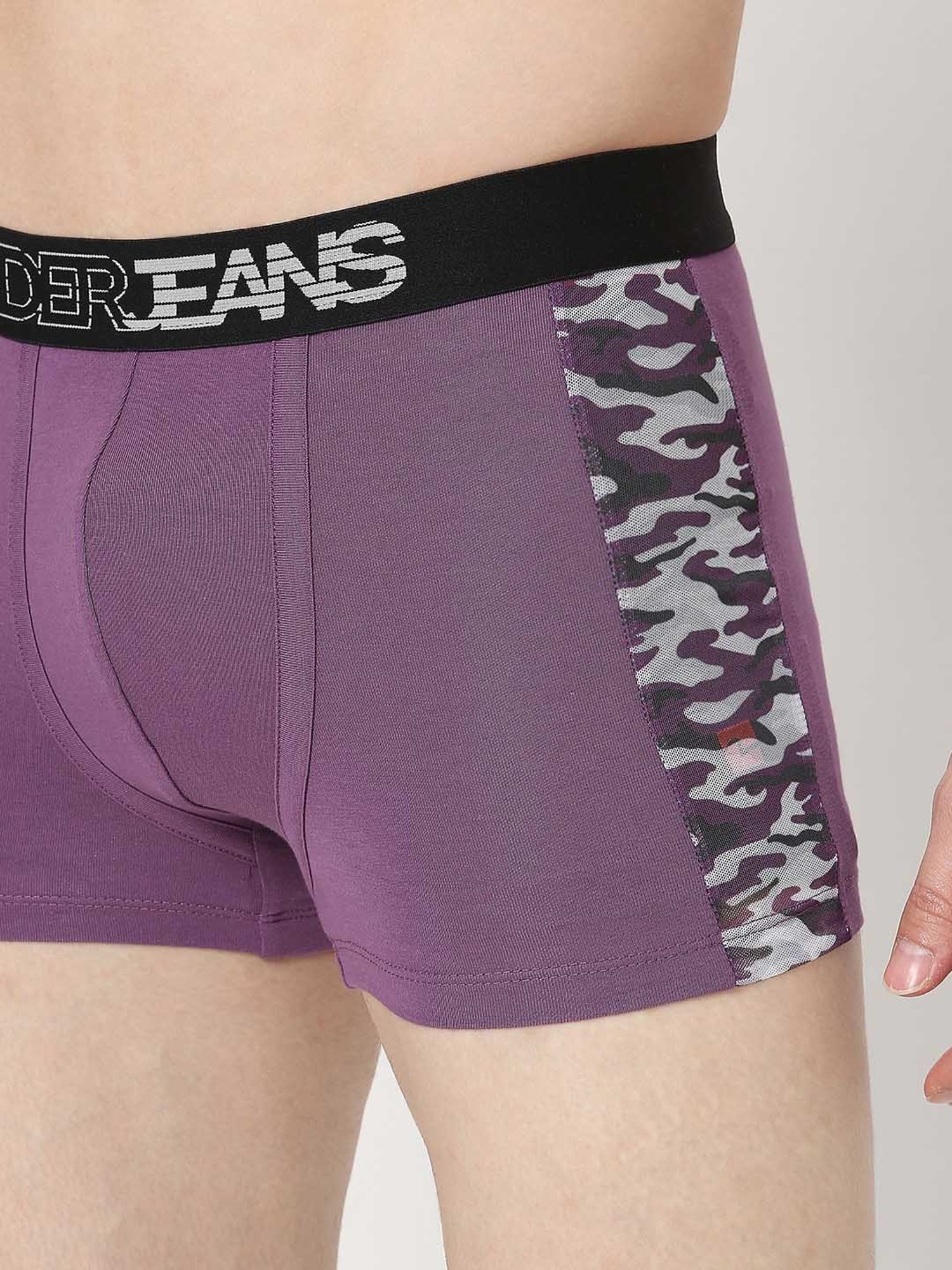 UnderJeans by Spykar Purple & Black Regular Fit Trunks - Pack of 2