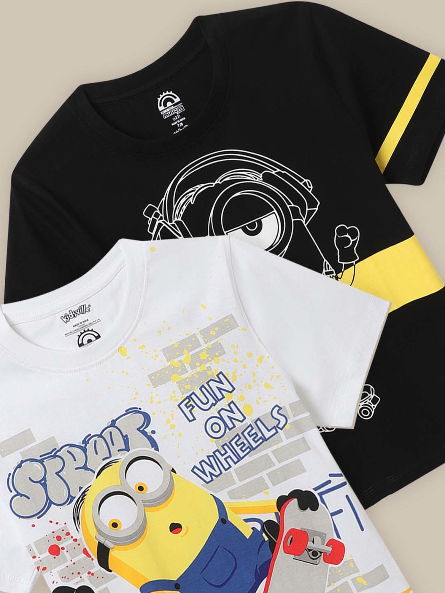 Kidsville Black & White Cotton Printed T-Shirt