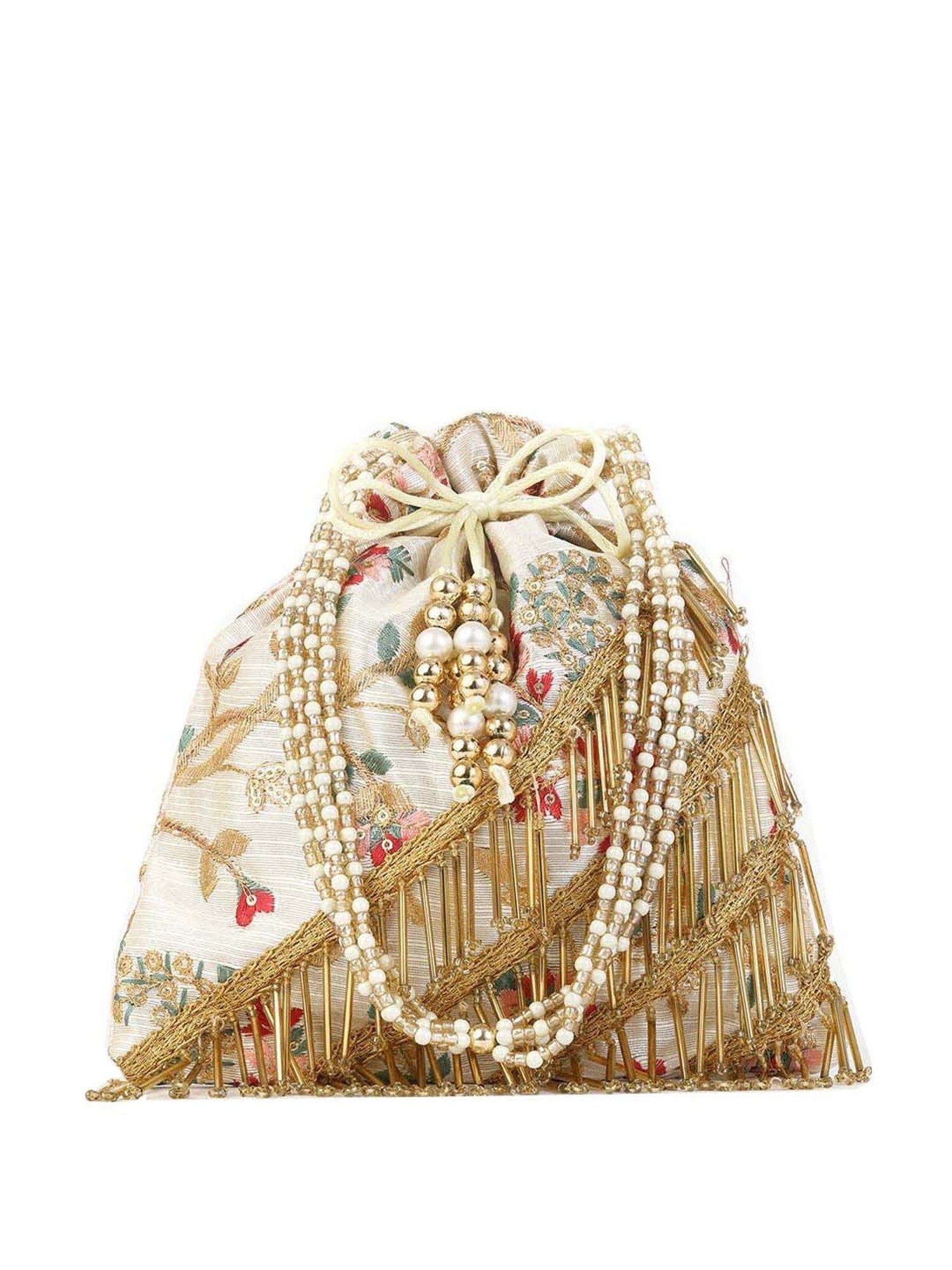 Gaurapakhi White Embellished Potli