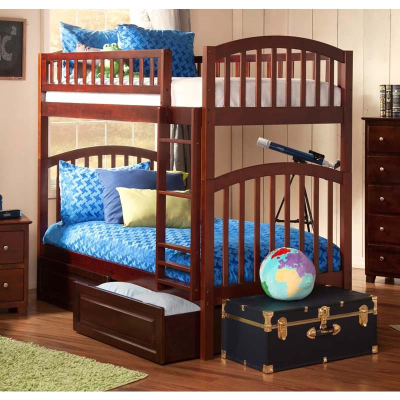 Richland Bunk  Twin over Twin w/ Raised Panel Trundle  Antique Walnut - Atlantic Frame