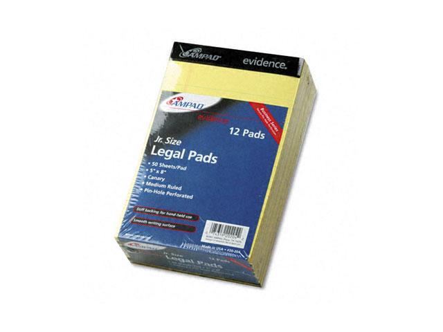 Ampad 20-204 Evidence Perf Top Pads, Jr. Legal Rule, 5 x 8, Canary, 50-Sheet, Dozen