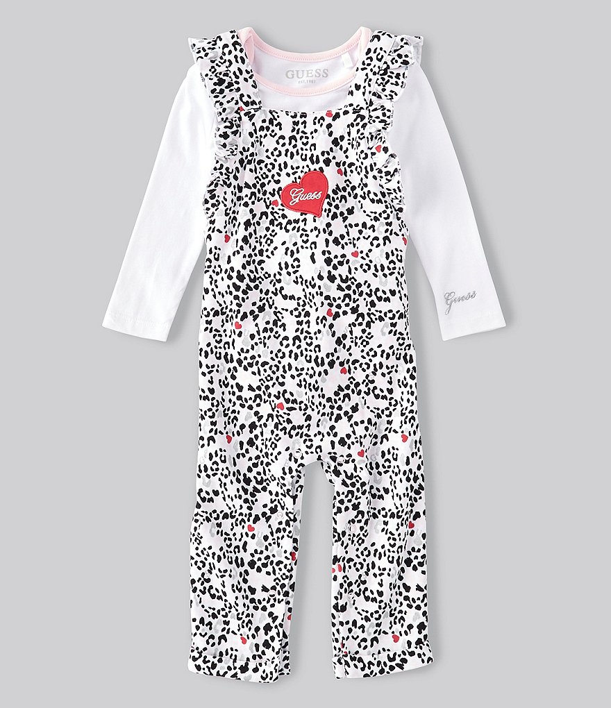 Guess Baby Girls Newborn-12 Months Long-Sleeve Solid Bodysuit & Animal Printed Jumper Set