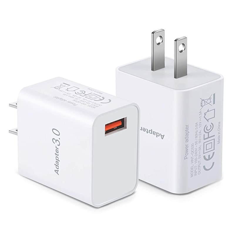 QC 30 Wall Charger Adapter  2Pack 18W USB Wall Charger Block Fast Phone Charger USB Plug Compatible with Samsung Galaxy s10 S8 S9 Note 8 iPhone iPad Tablet LG HTC White
