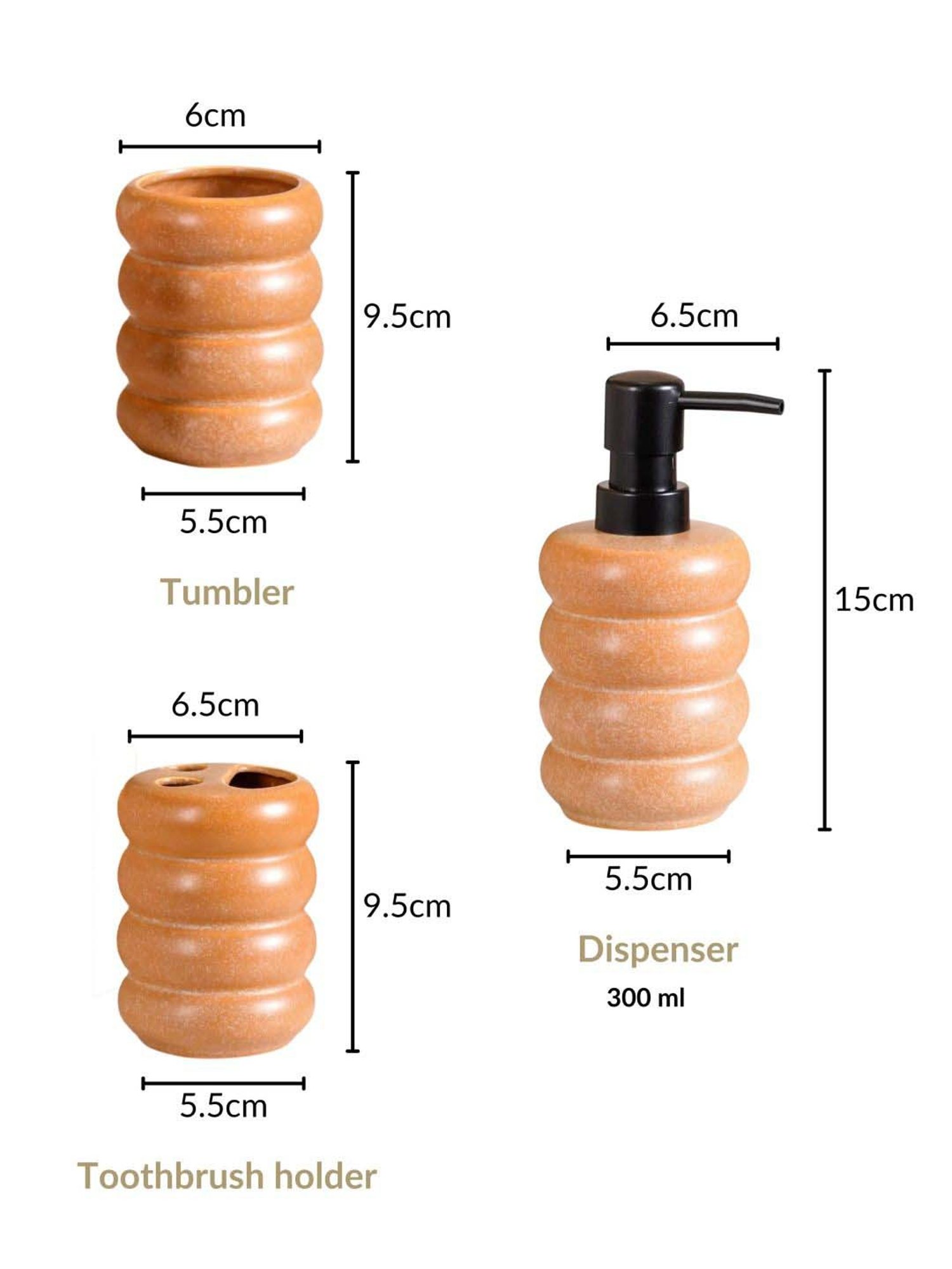 Nestasia Brown Color Abstract Stacked Tier-Like Ceramic Bathroom Accessories Set of 3