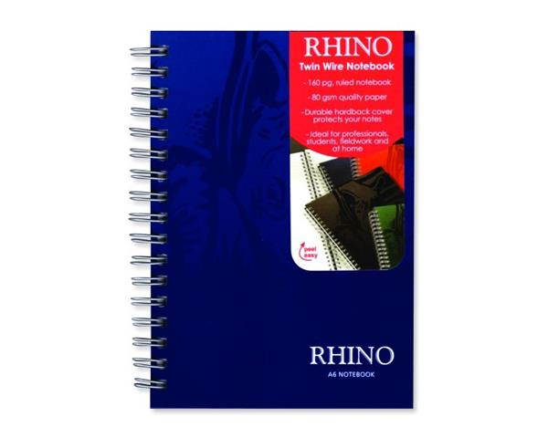 RHINO Twin Wire Ruled Book, A6, 160 pages, 8mm ruled (Pack of 5)