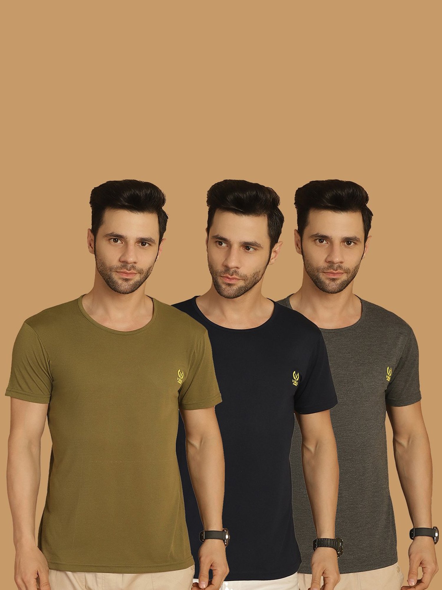 Vimal Jonney Multicolor Regular Fit Crew T-Shirt - Pack of 3