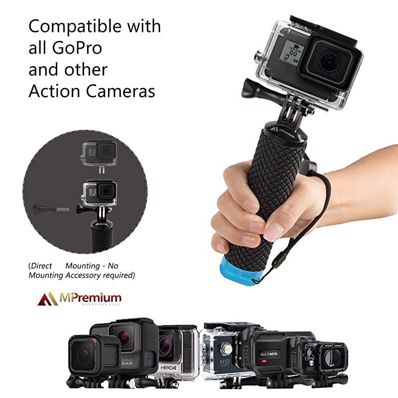 Floating Hand Grip Compatible with GoPro Hero 9 8 7 6 5 4 3+ 2 1 Session Black Silver Camera Handler Handle Mount Accessories Kit for Water Sport and All Action Cameras Blue
