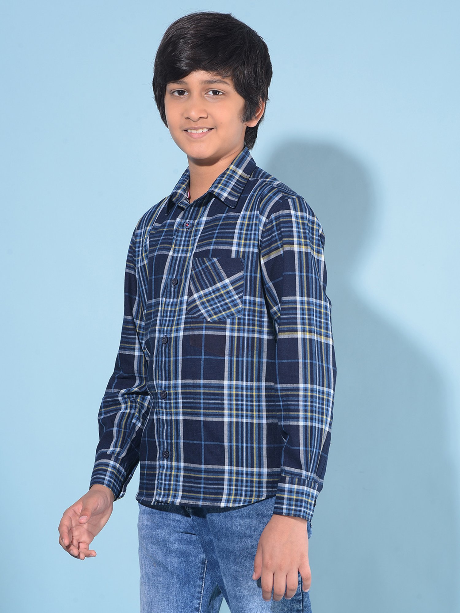 Crimsoune Club Kids Navy Checks Full Sleeves Shirt