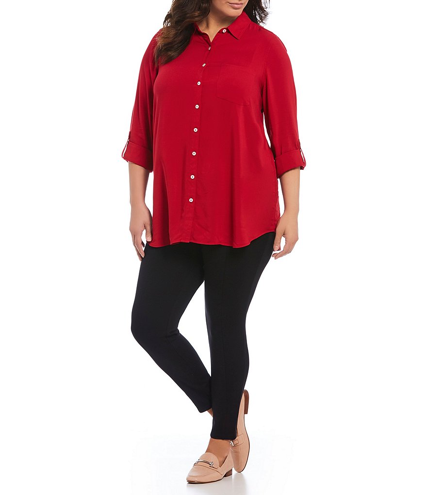 Intro Plus Size Solid Double Knit Tummy Control Leggings