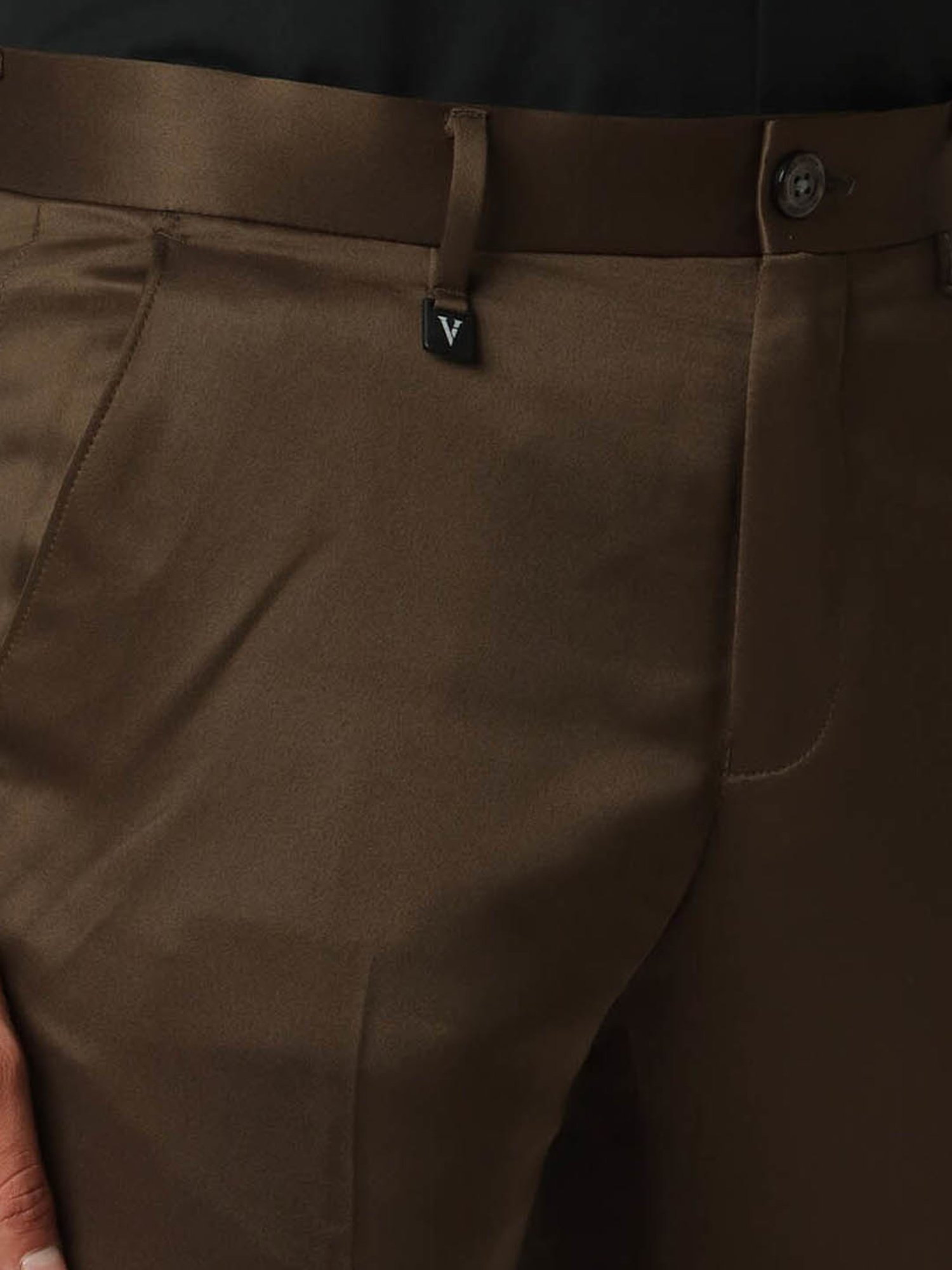 V Dot Steel Brown Skinny Fit Trousers