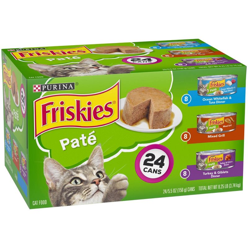 Purina Friskies Paté Wet Cat Food Whitefish, Mixed Grill & Turkey - 5.5oz/24ct Variety Pack