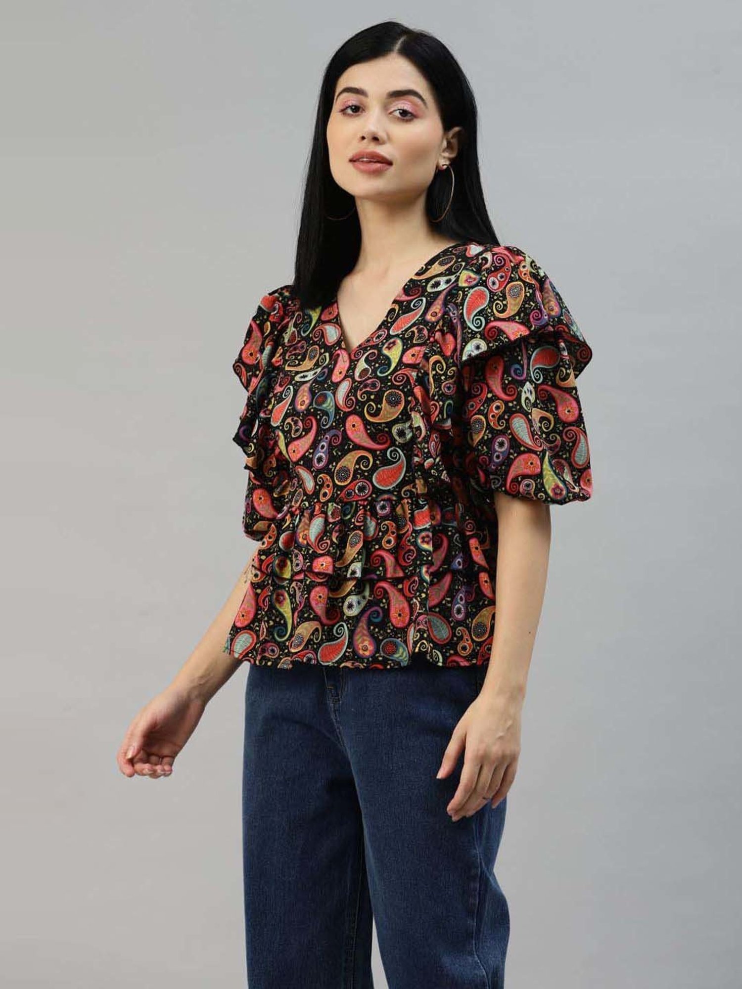 Melon by PlusS Black Paisley Print Top